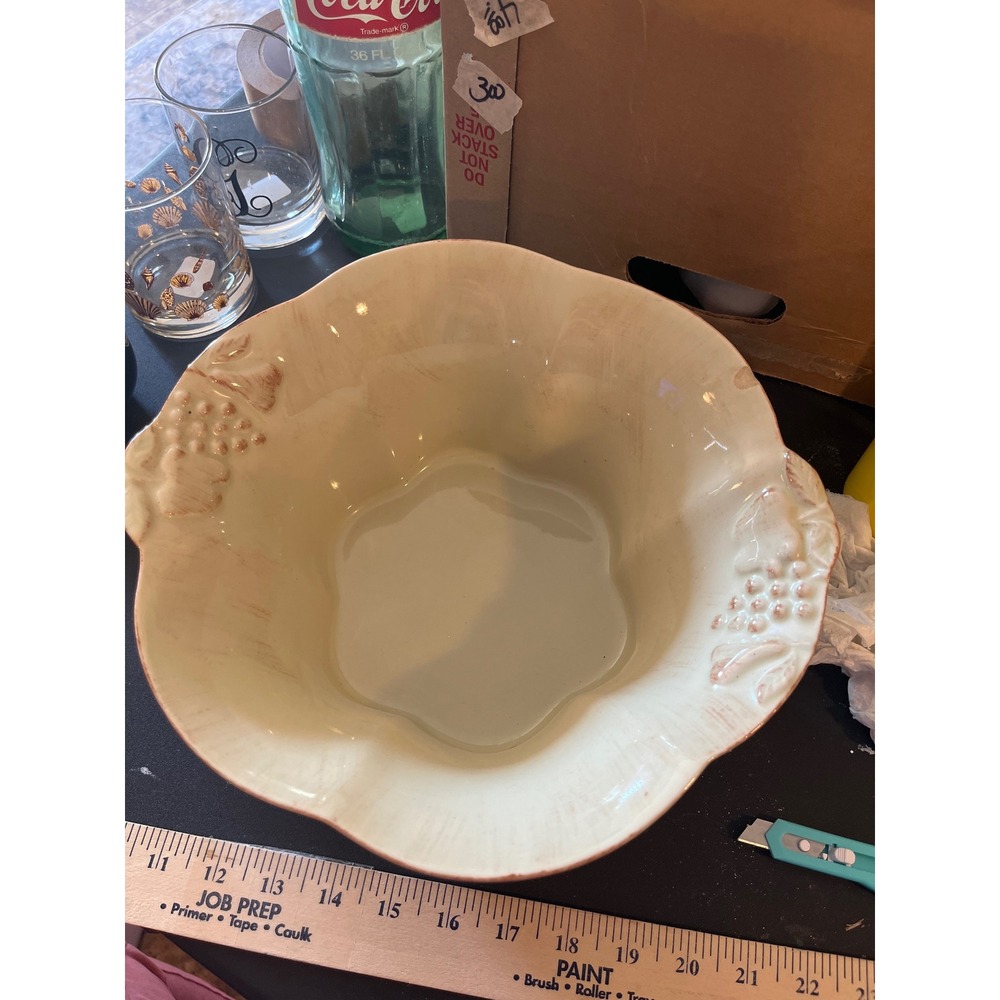 Casafina Casa Stone Madeira Harvest Serving Bowl Cream Fruit Relief Portugal 11"